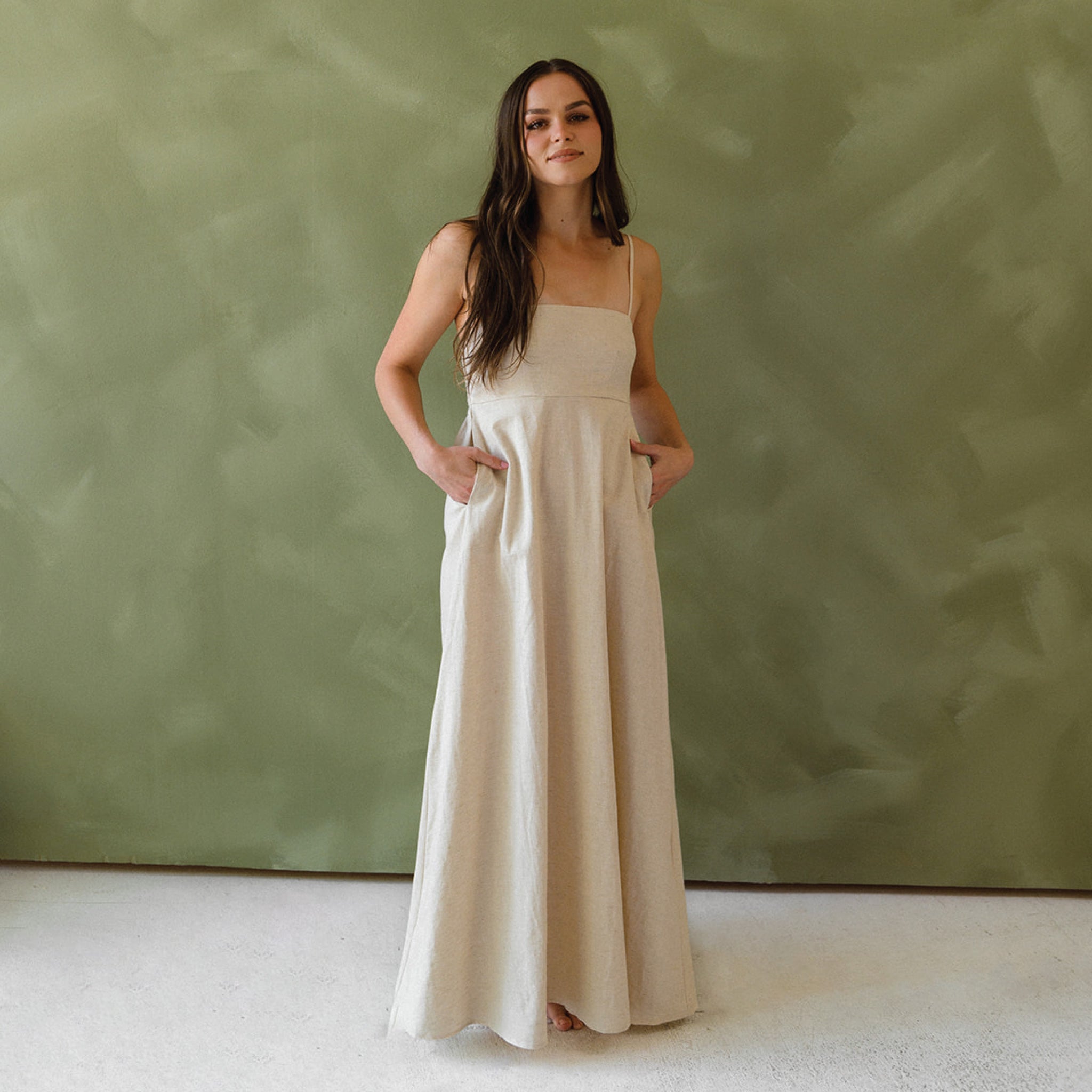 beige linen maxi dress