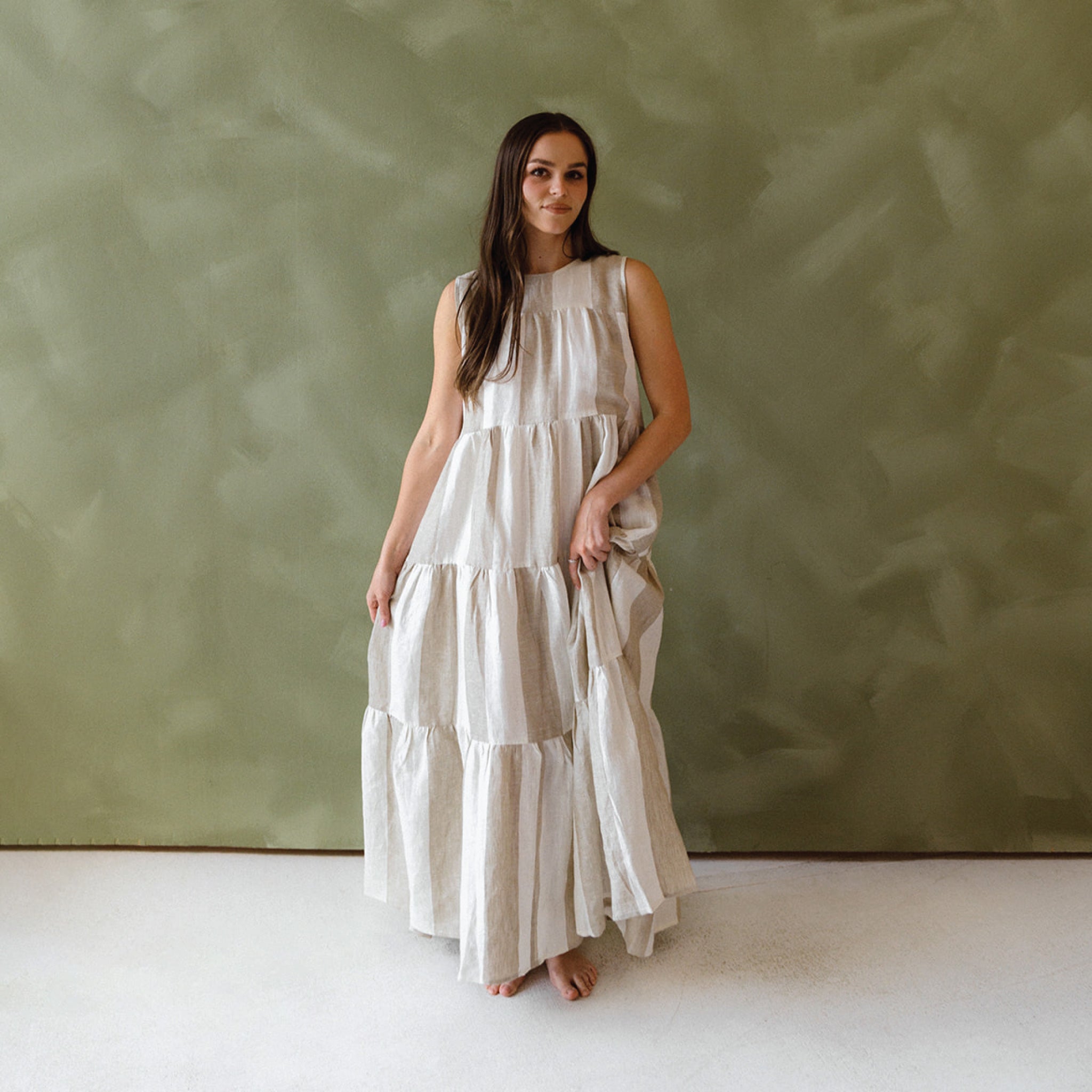 tiered linen maxi dress