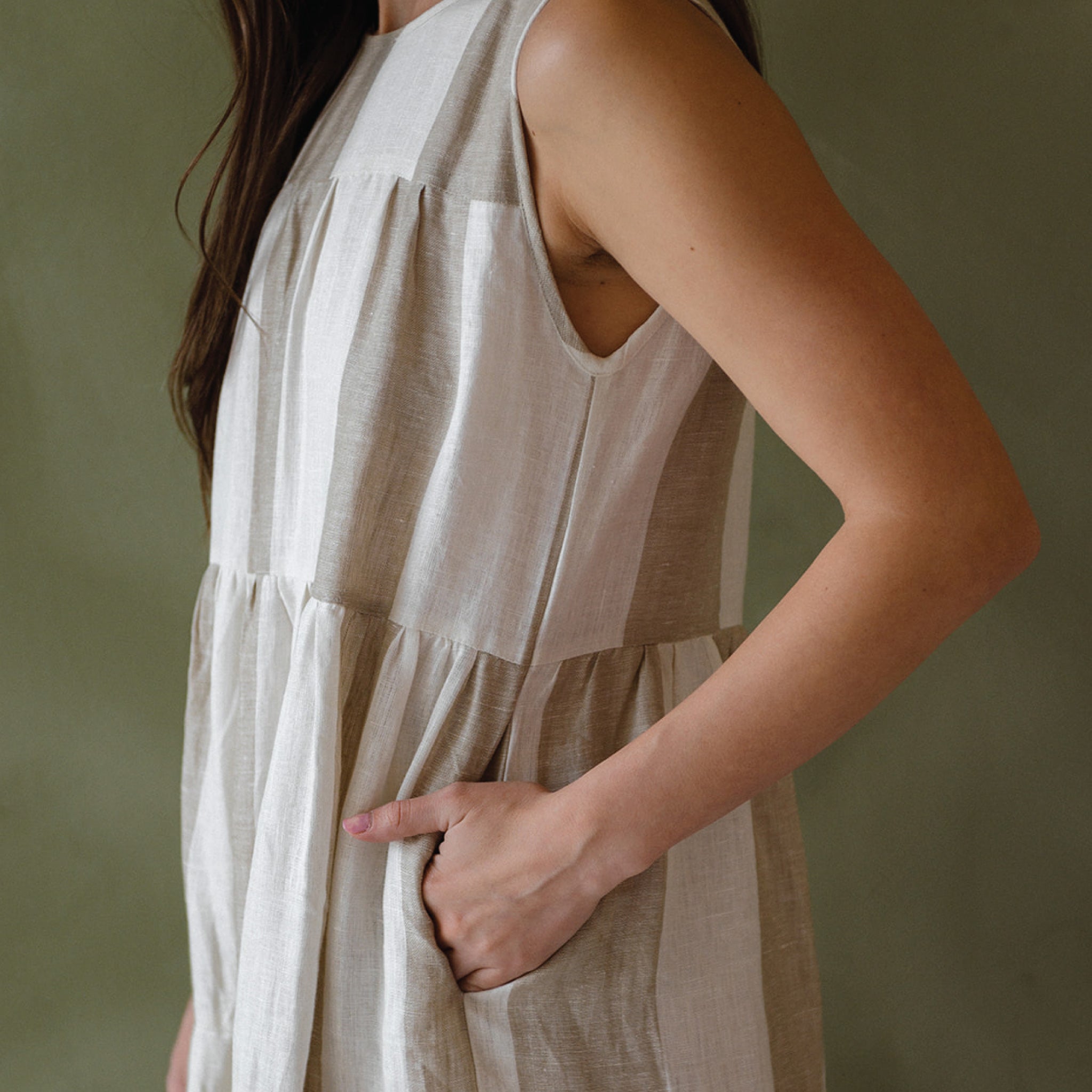 tiered linen maxi dress with pockets