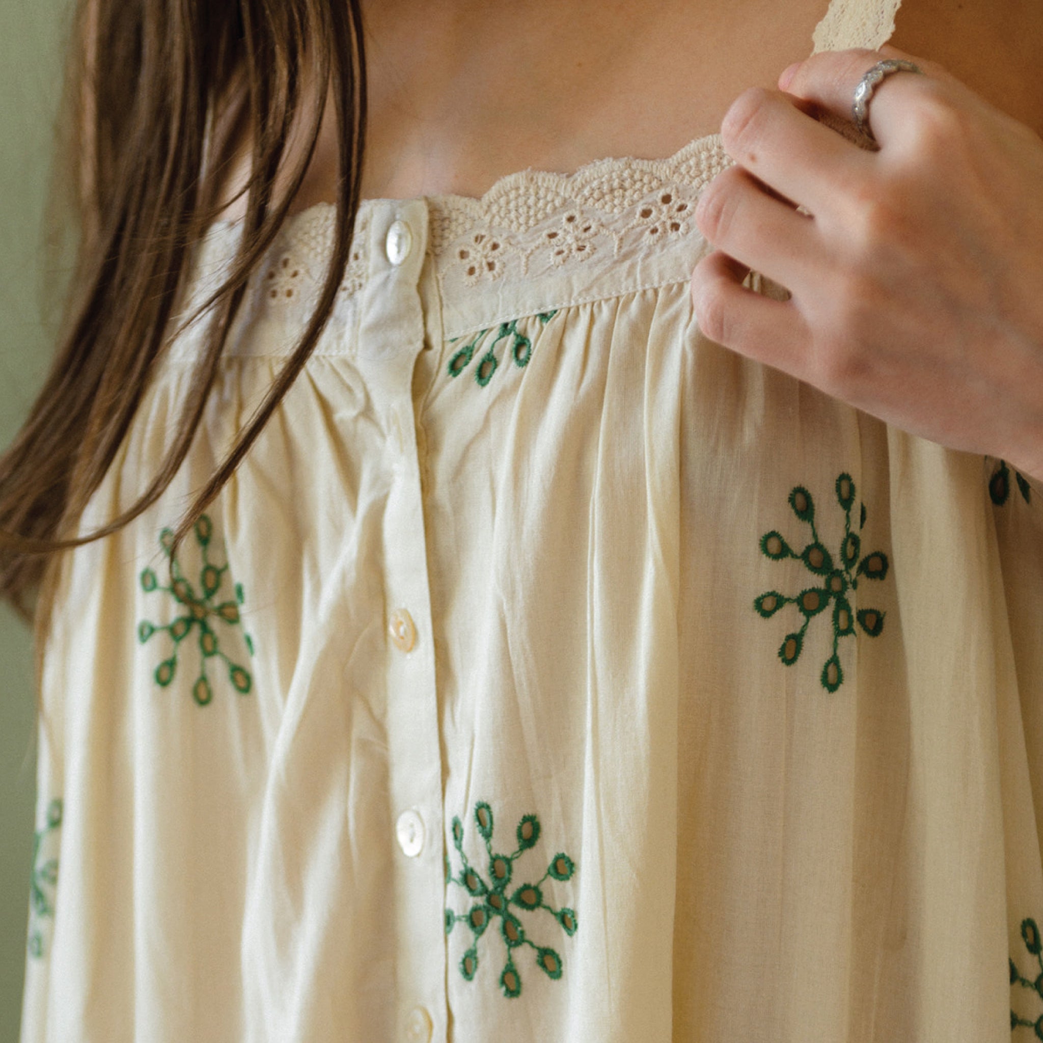 embroidered maxi dress with eyelet detail